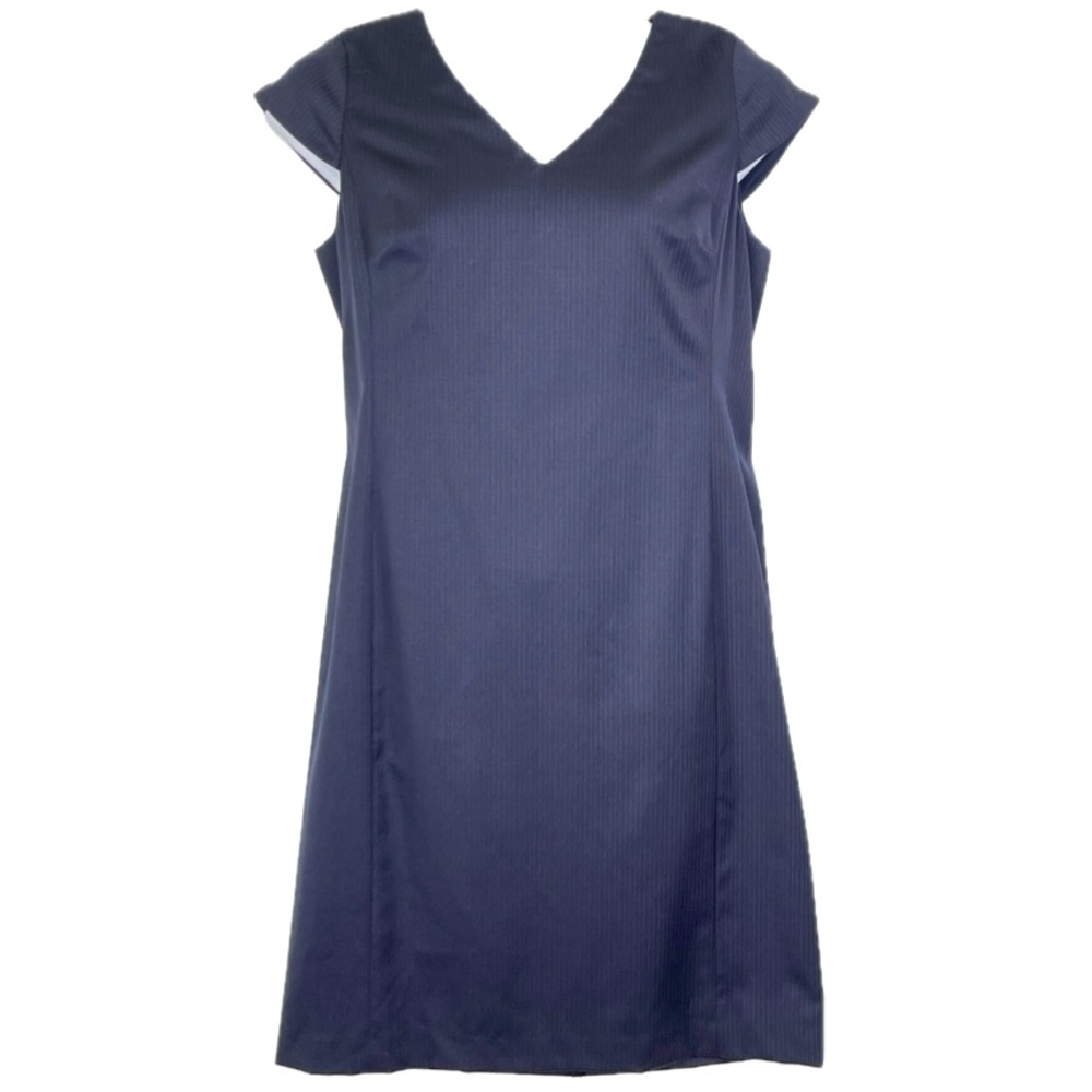 Talbots Dress Size 12 Blue Pinstripe Wool Stretch Cap Sleeve Lined